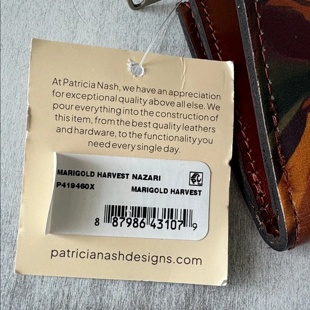 Patricia Nash NAZARI Leather Bifold Wallet Floral Marigold Harvest Blue Brown NW